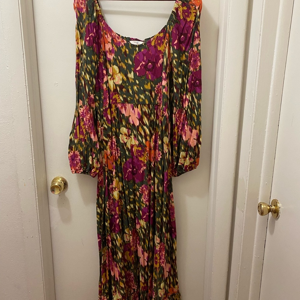 Terra & Sky Floral Long Sleeve Dress - Purple and Green SIZE 3X (24W-26W)